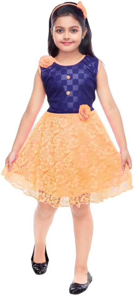 Girls Midi/Knee Length Orange Party Dress