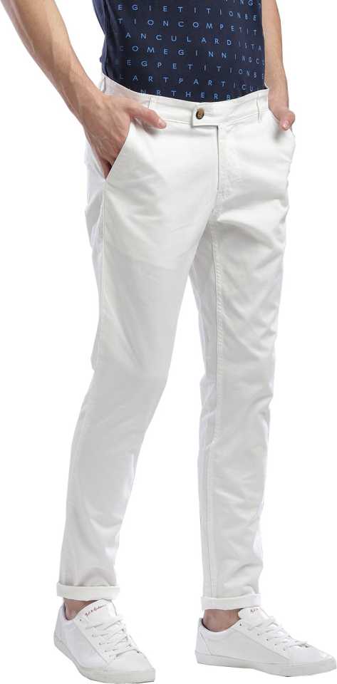 Slim Fit White Cotton Blend Trousers