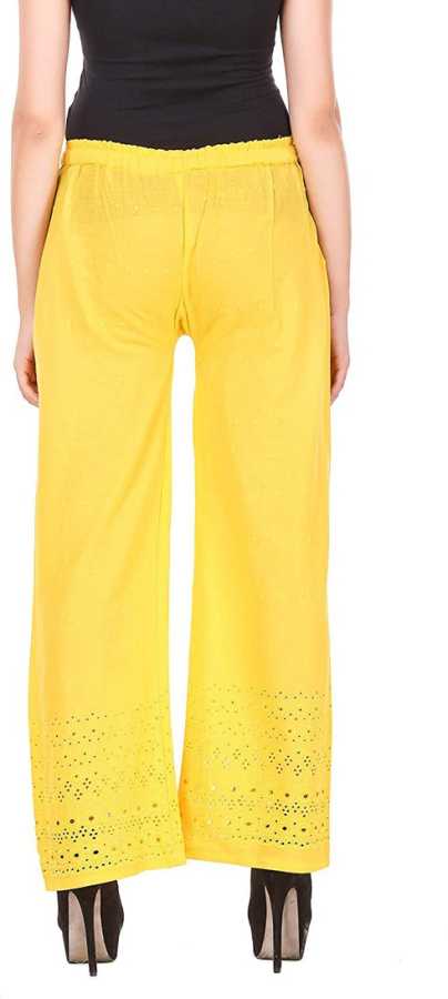 Slim Fit Women Yellow Pure Cotton Trousers