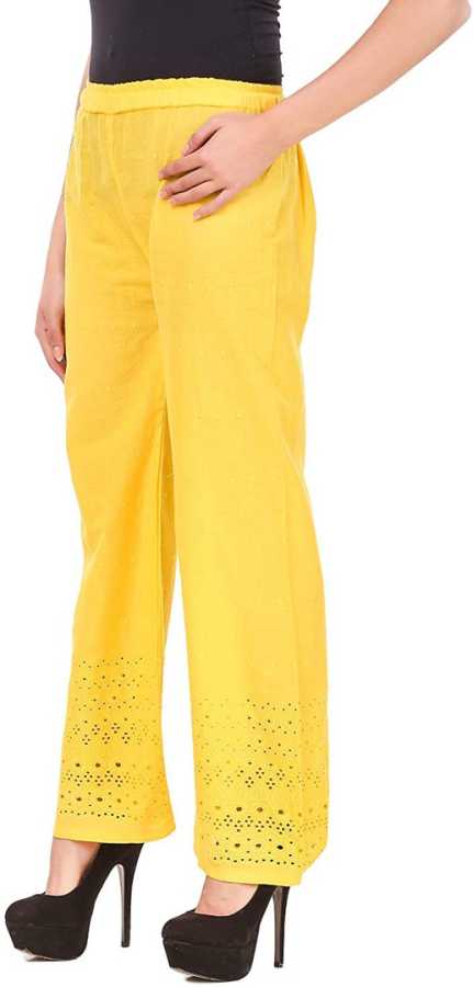 Slim Fit Women Yellow Pure Cotton Trousers