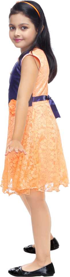 Girls Midi/Knee Length Orange Party Dress