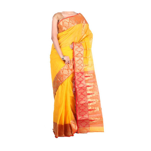 Tant Handloom Cotton Saree  (Yellow)